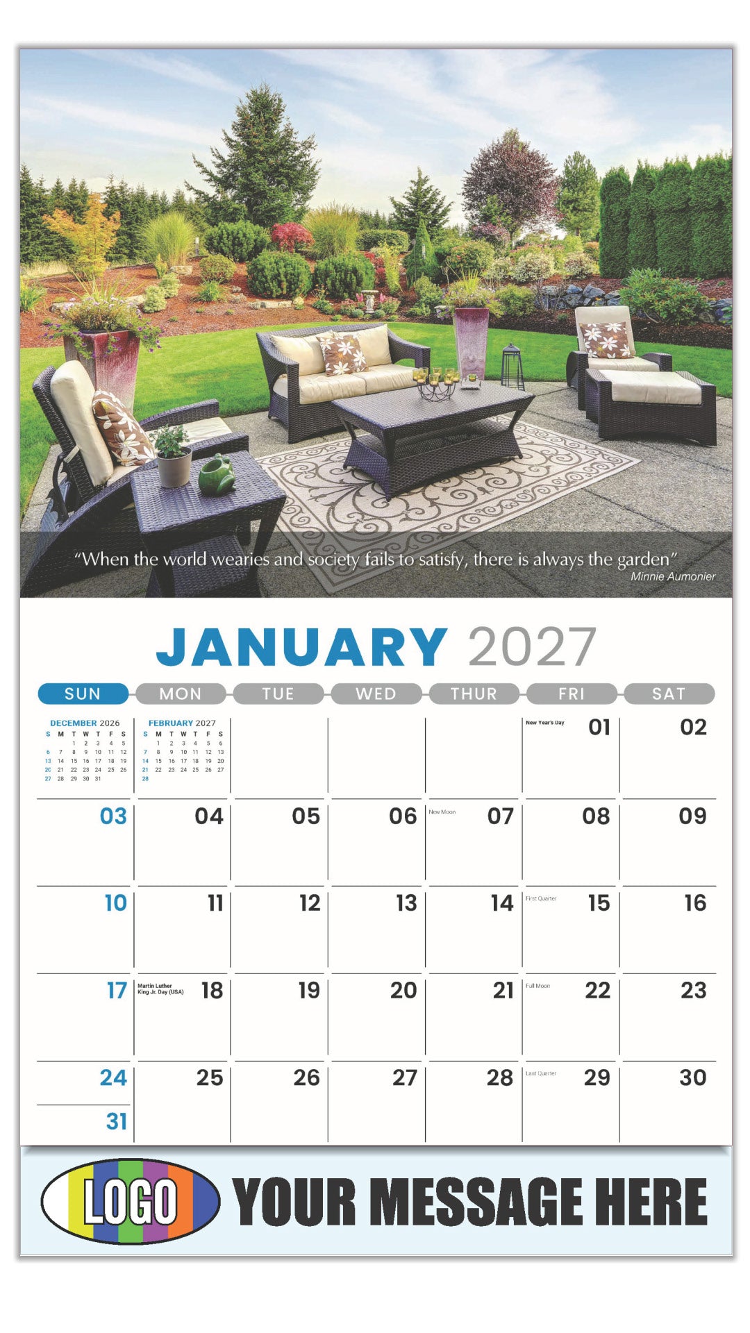 2027 Business Promotional Calendar - Flowers and Gardens - January