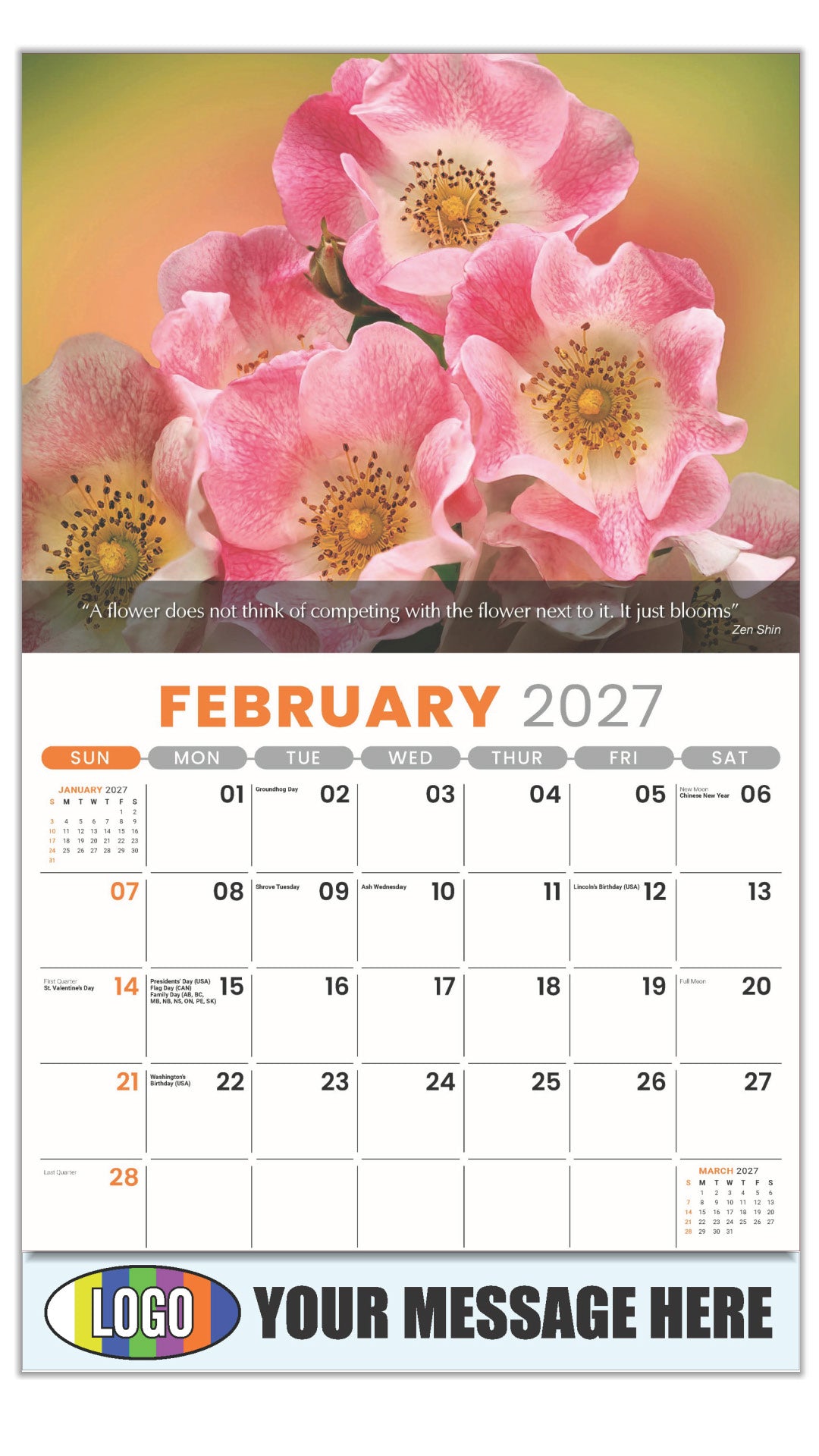 2027 Business Promotional Calendar - Flowers and Gardens - February