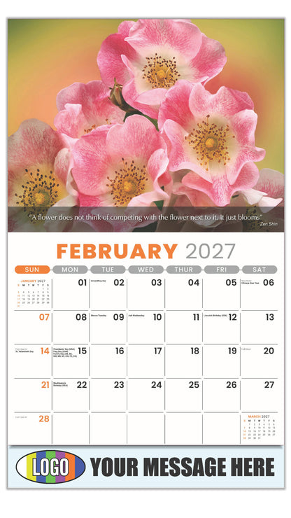 2027 Business Promotional Calendar - Flowers and Gardens - February