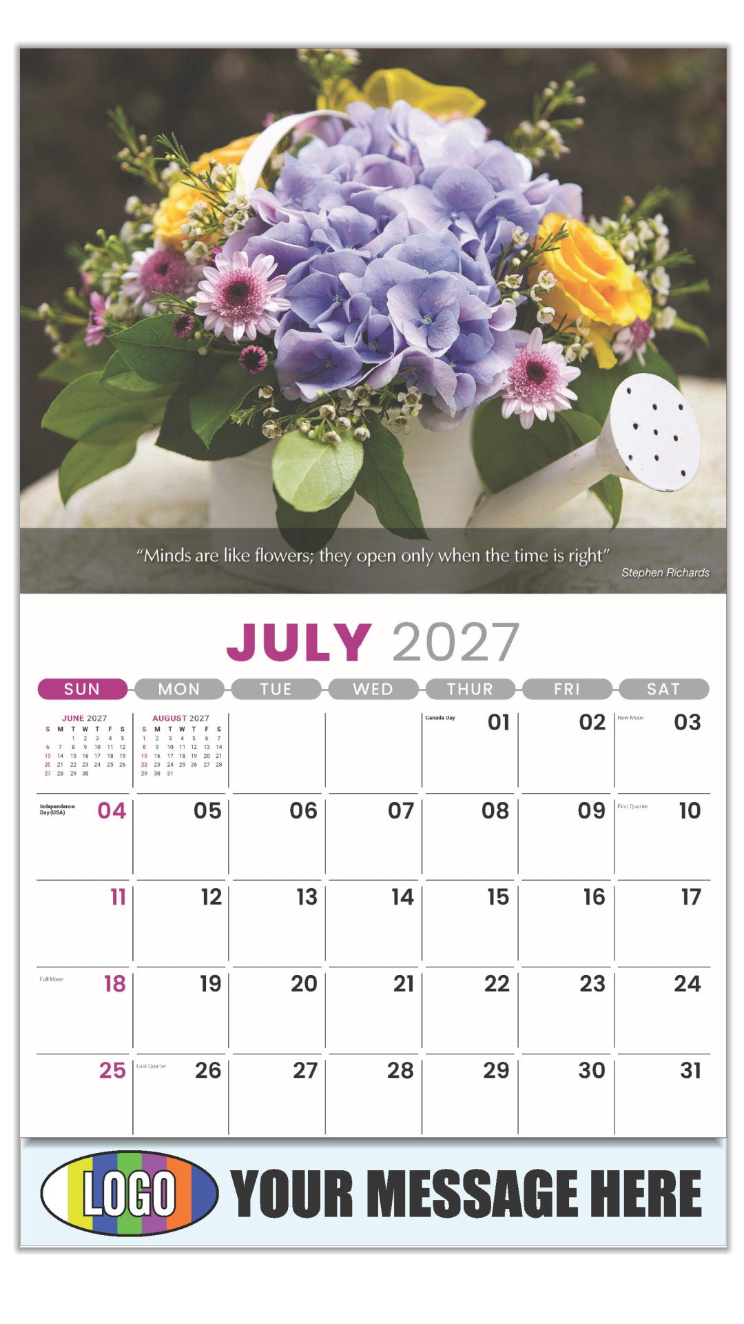 2027 Business Promo Calendar - Flowers and Gardens - July