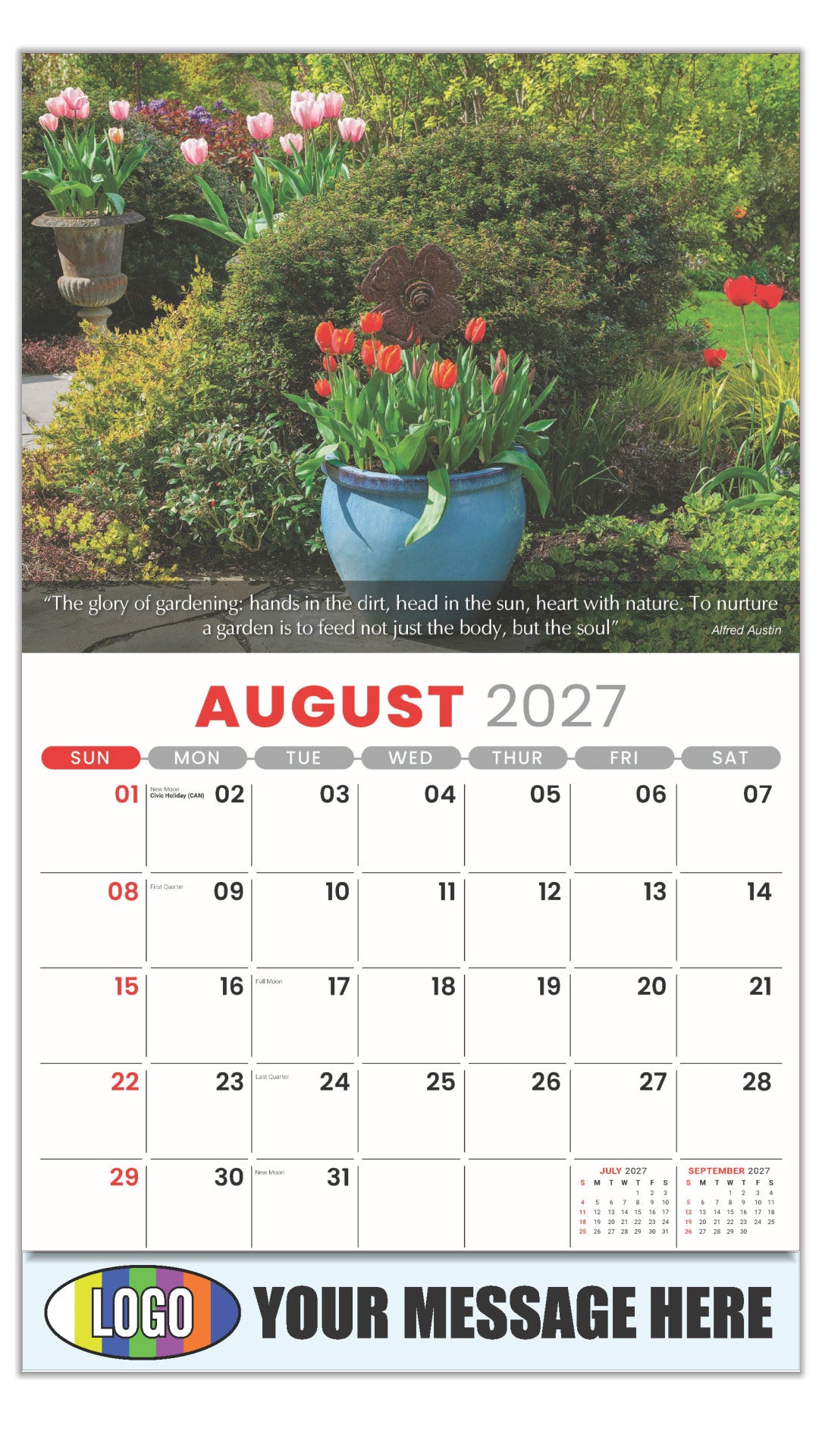 2027 Business Promo Calendar - Flowers and Gardens - August