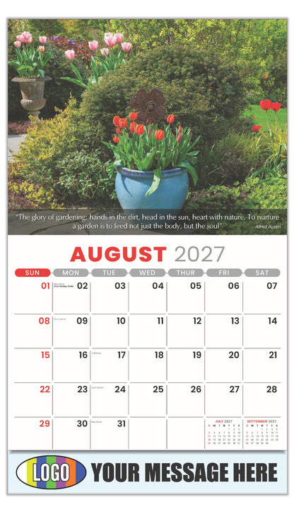 2027 Business Promo Calendar - Flowers and Gardens - August
