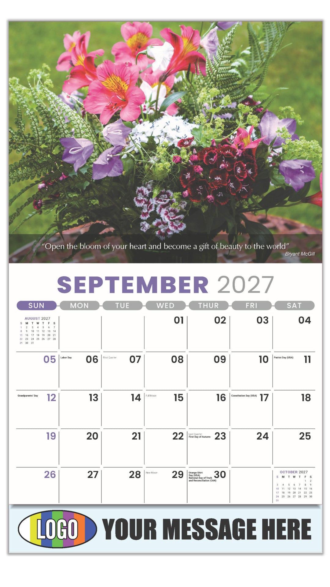 2027 Business Promo Calendar - Flowers and Gardens - September