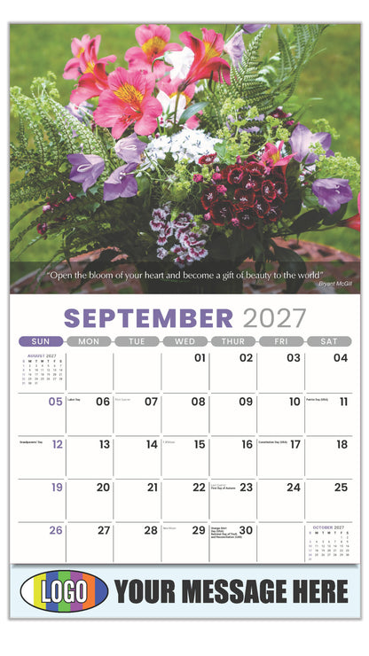2027 Business Promo Calendar - Flowers and Gardens - September