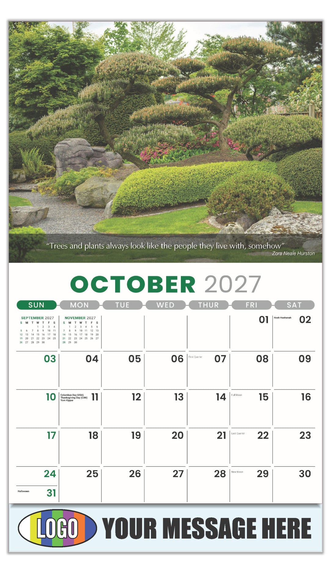 2027 Business Promotion Calendar - Flowers and Gardens - October