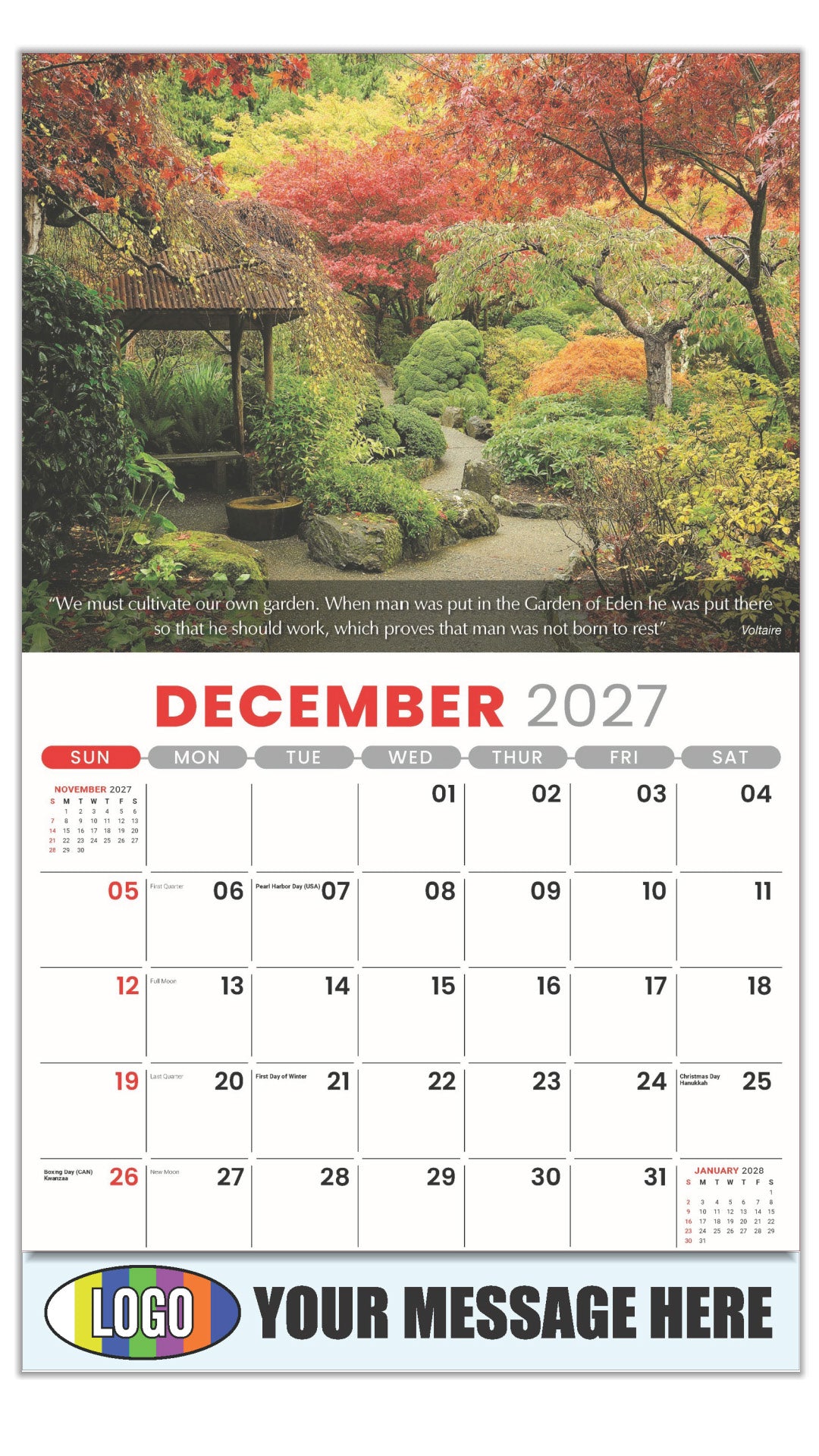2027 Business Promotion Calendar - Flowers and Gardens - December