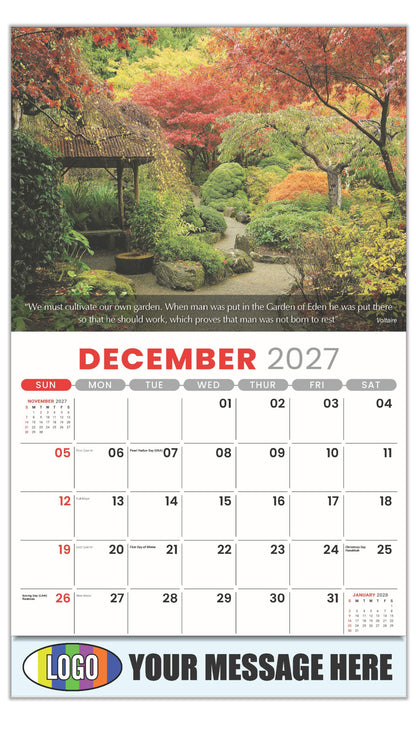 2027 Business Promotion Calendar - Flowers and Gardens - December