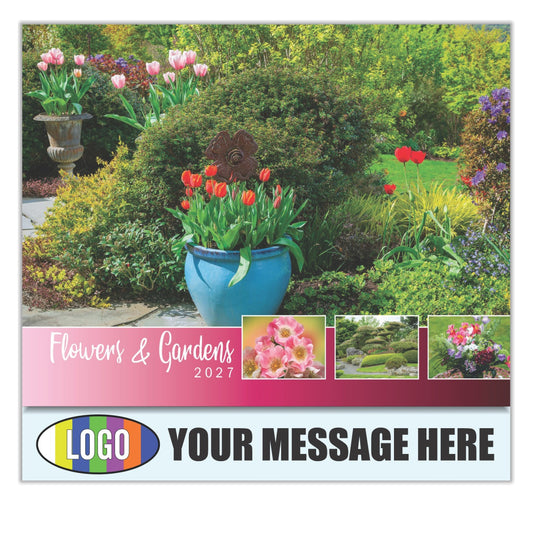 2027 Business Promotional Calendar - Flowers and Gardens - Printed with your Logo, Name and message