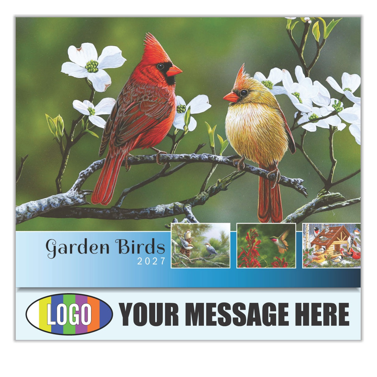 2027 Business Advertising Calendar - Garden Birds - Printed with your Logo, Name and message