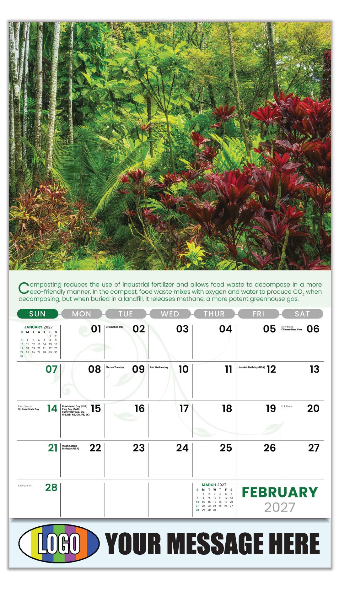 2027 Business Promotional Calendar - Go Green - February