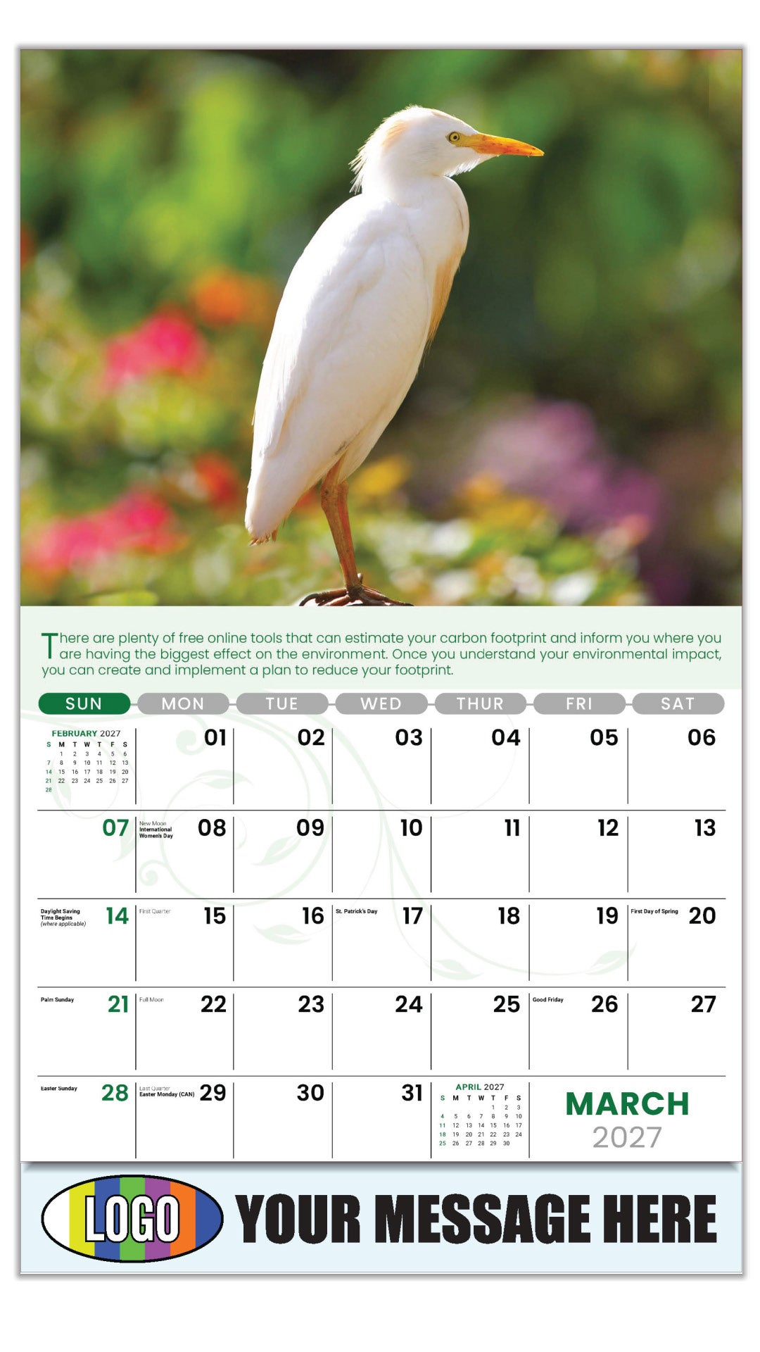 2027 Business Promotional Calendar - Go Green - March