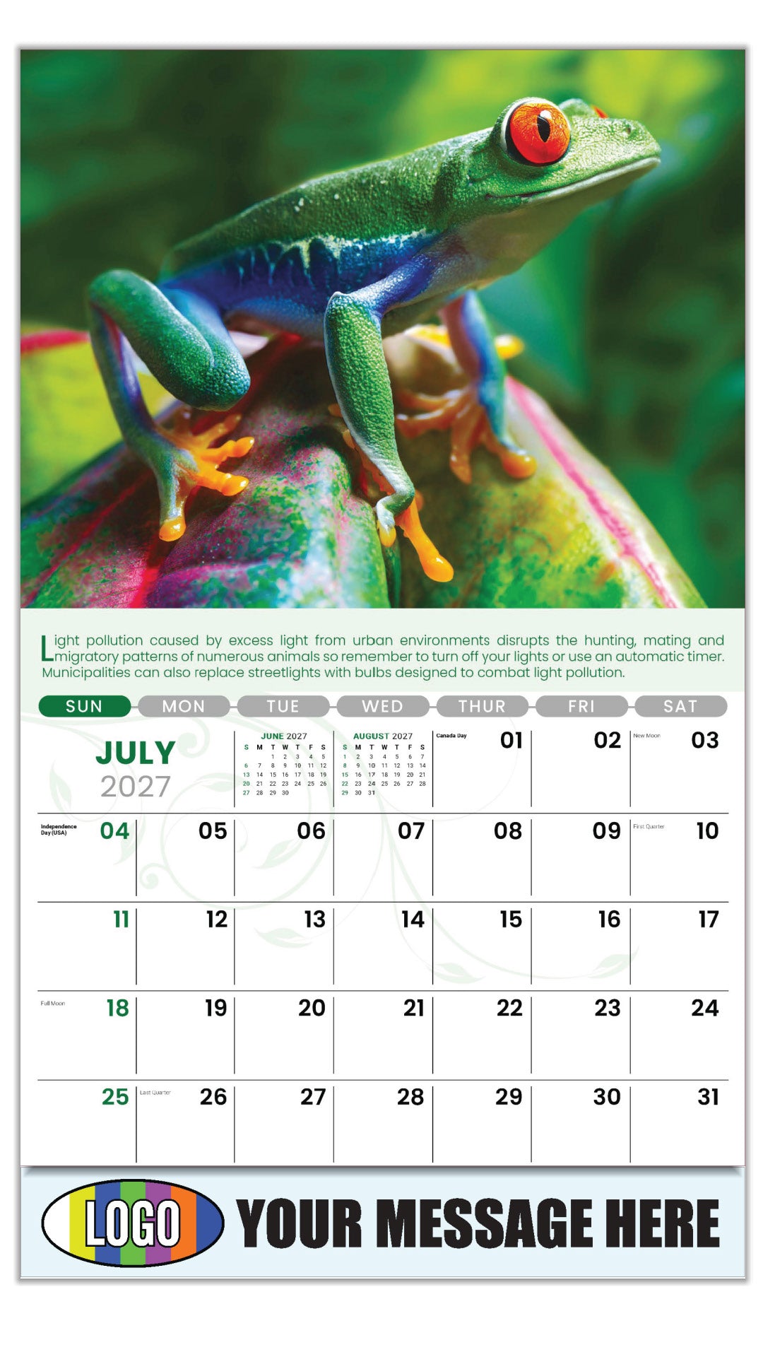2027 Business Promo Calendar - Go Green - July