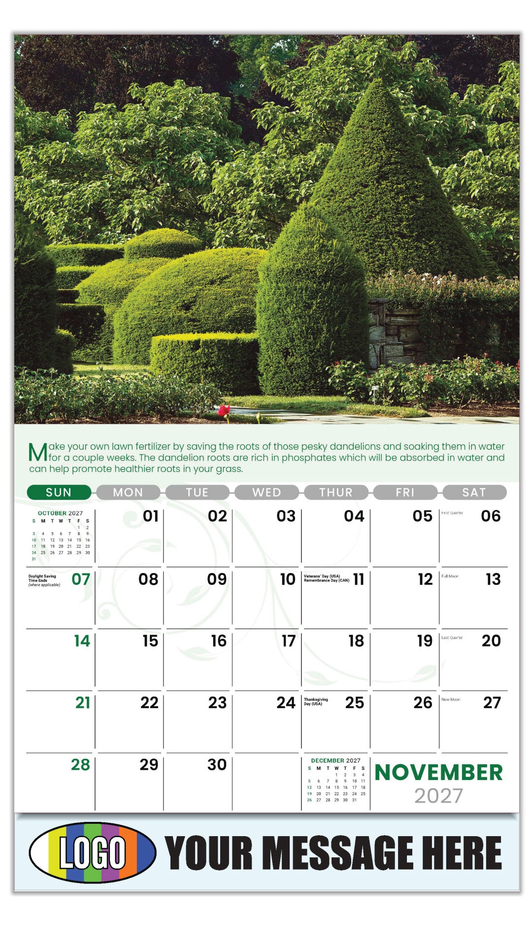 2027 Business Promotion Calendar - Go Green - November