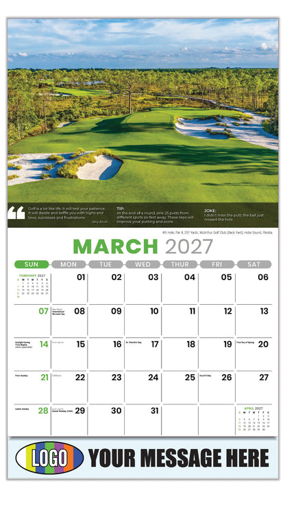 2027 Business Promotional Calendar - Golf Tips - 4th Hole, Par 4, 297 Yards, McArthur Golf Club (Back Yard), Hobe Sound, Florida - March