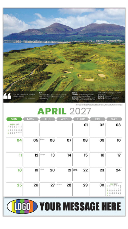 2027 Business Advertising Calendar - Golf Tips - 4th Hole, Par 3, 229 Yards, Royal County Down, Newcastle, Northern Ireland  - April