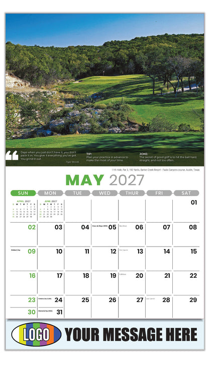 2027 Business Advertising Calendar - Golf Tips - 11th Hole, Par 3, 192 Yards, Barton Creek Resort- Fazio Canyons Course, Austin, Texas - May