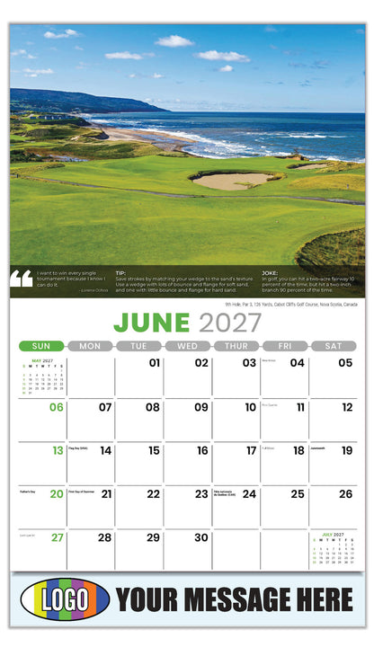 2027 Business Advertising Calendar - Golf Tips - 9th Hole, Par 3, 126 Yards, Cabot Cliffs Golf Course, Nova Scotia, Canada - June