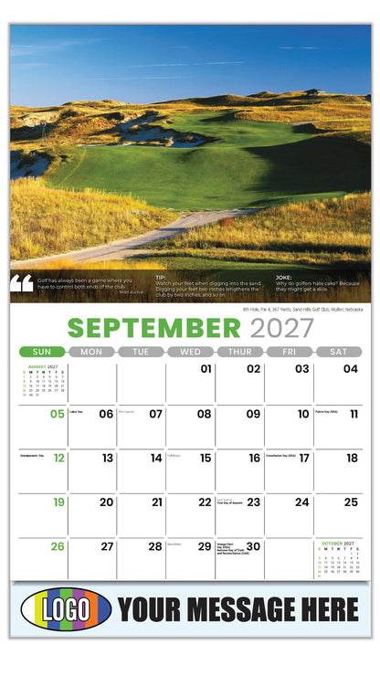 2027 Business Promo Calendar - Golf Tips -  8th Hole, Par 4, 367 Yards, Sand Hills Golf Club, Mullen, Nebraska - September