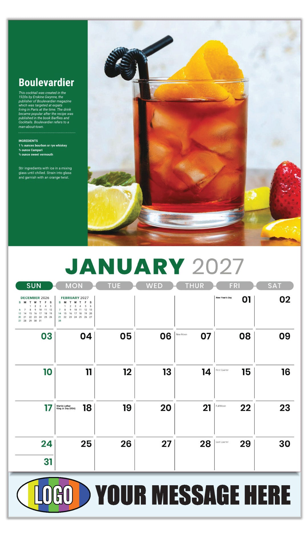 2027 Promotional Wall Calendar  Happy Hour - Cocktails | low as 65 cents &ndash;  Promo Calendars Direct