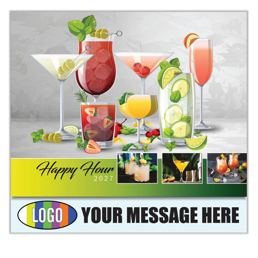 2027 Business Advertising Calendar - Happy Hour Cocktails - Printed with your Logo, Name and message