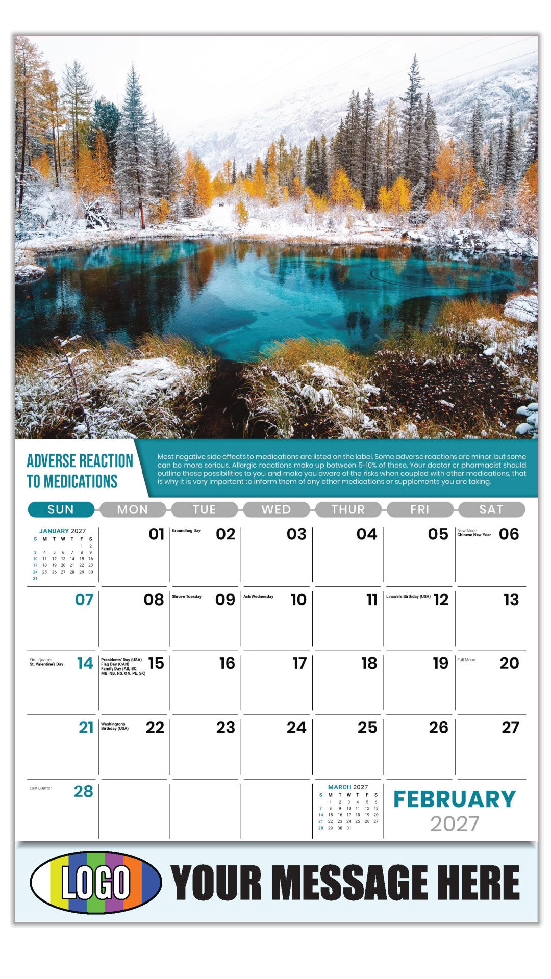 2027 Business Promotional Calendar Health Tips - February - Adverse Reaction to Medications
