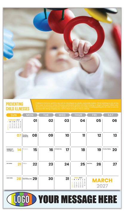 2027 Business Promotional Calendar Health Tips - March - Preventing Child Illnesses