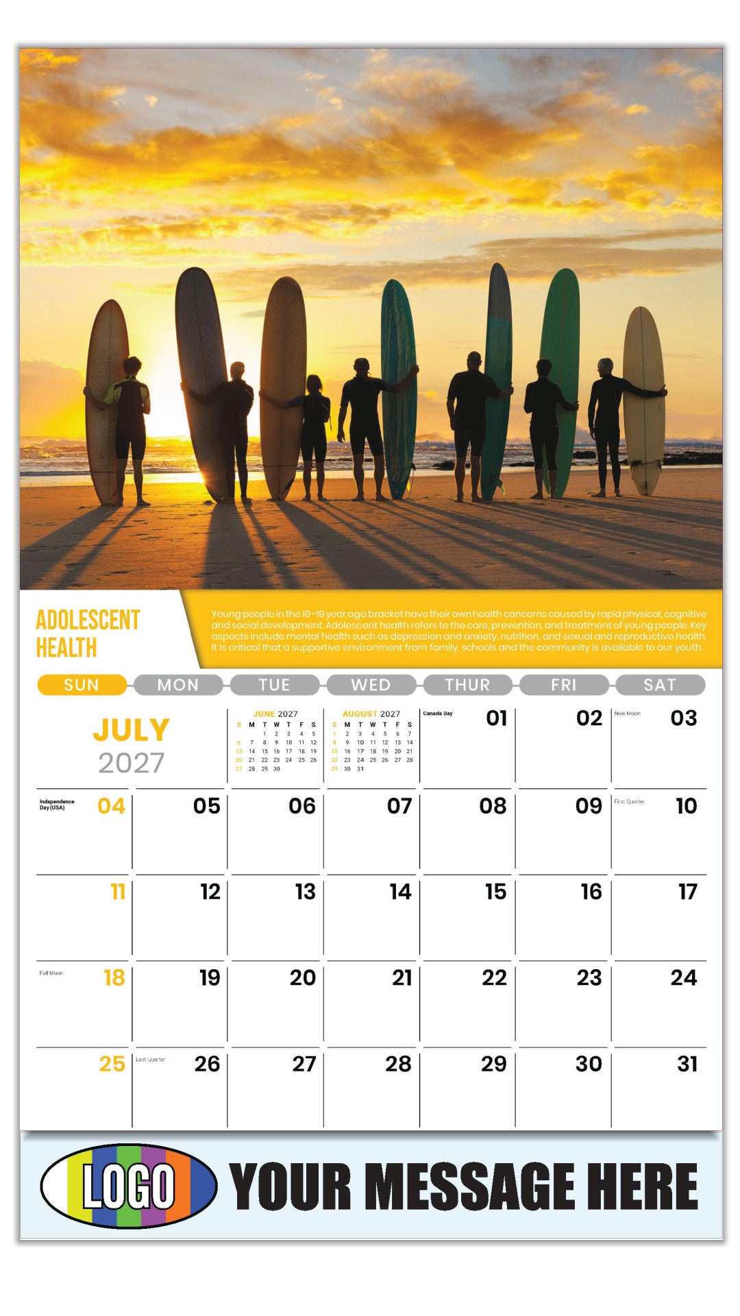 2027 Business Promo Calendar Health Tips - July - Adolescent Health