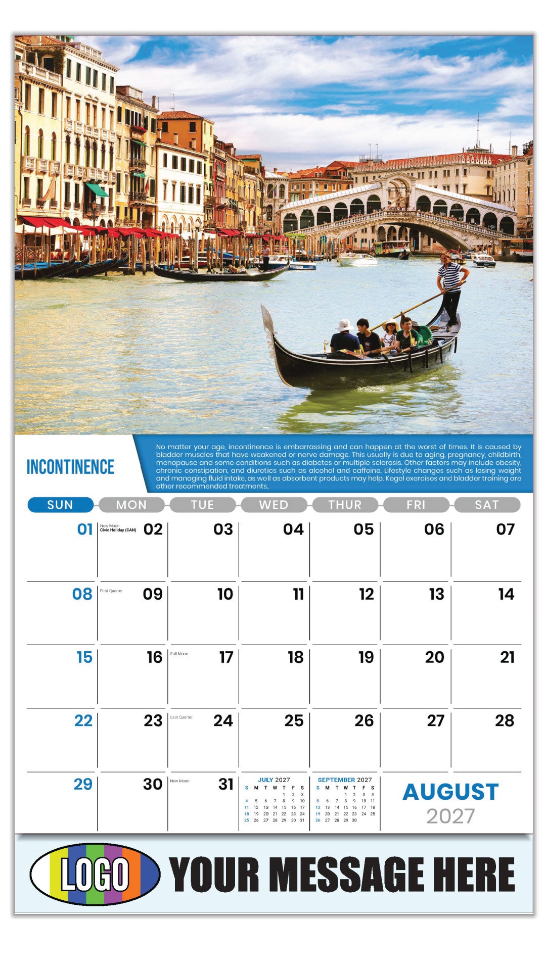 2027 Business Promo Calendar Health Tips - August - Incontinence