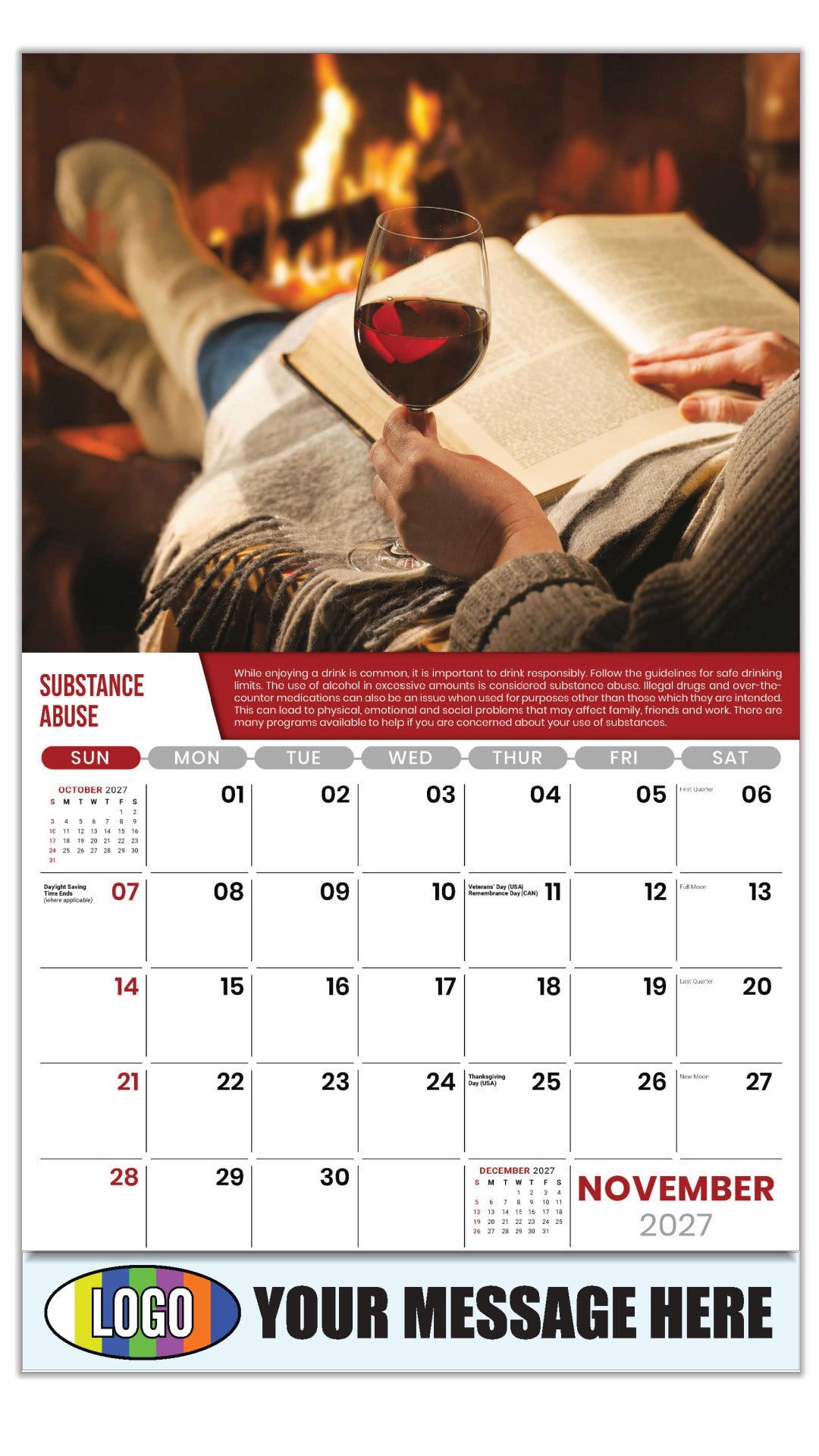 2027 Business Promotion Calendar Health Tips - November - Substance Abuse