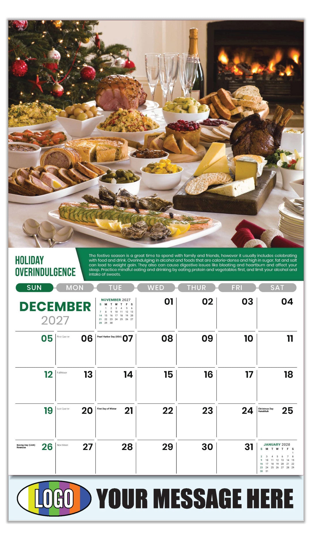 2027 Business Promotion Calendar Health Tips - December - Holiday Overindulgence