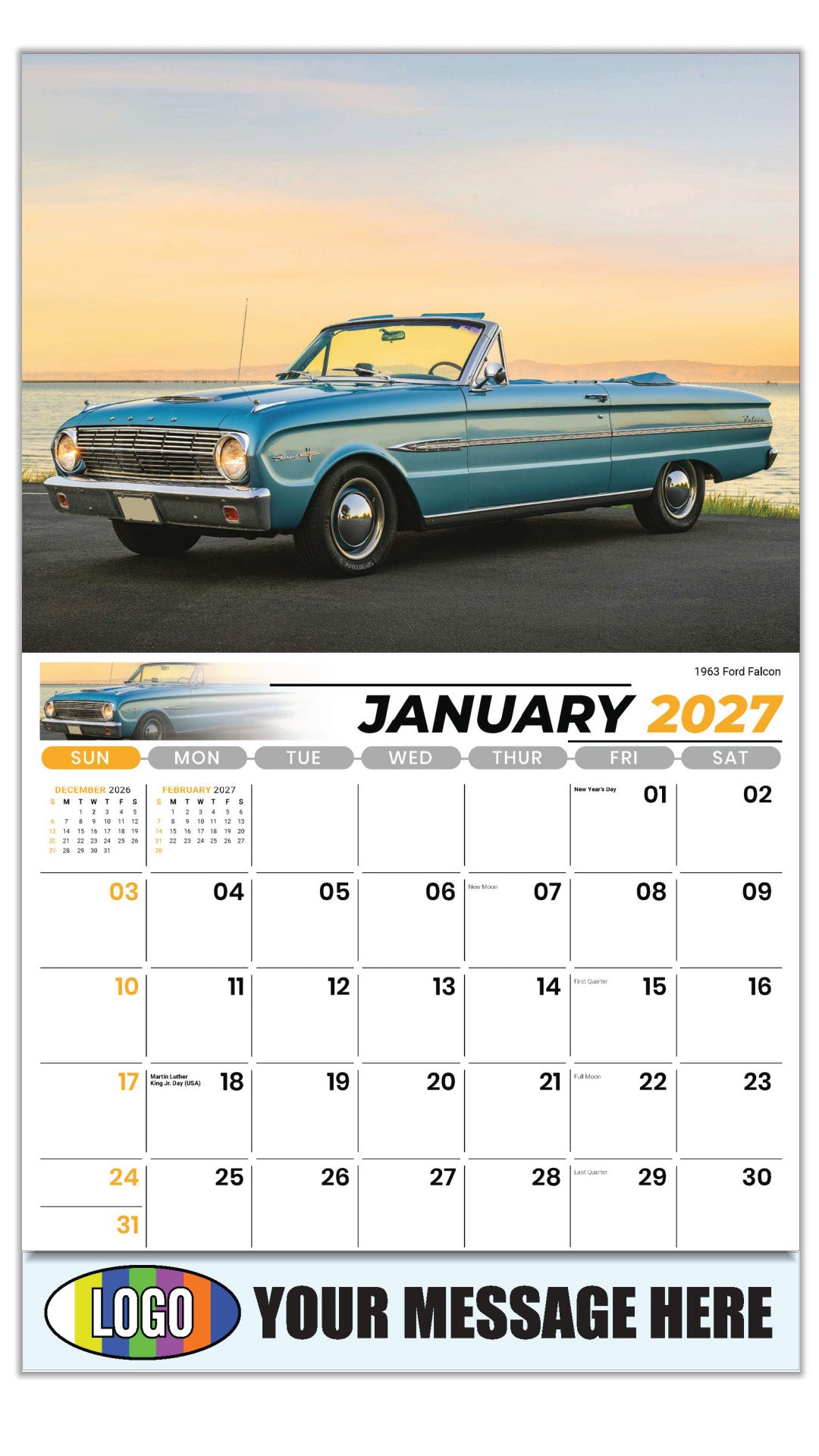 2027 Business Promotional Calendar - Henry's Heritage FORD Cars - 1963 Ford Falcon - January