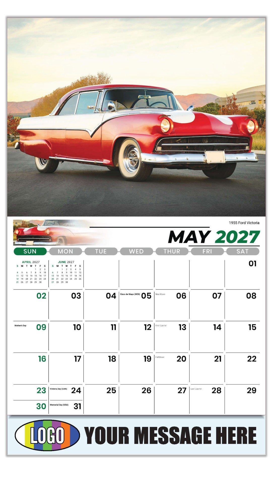 2027 Business Advertising Calendar - Henry's Heritage FORD Cars - 1955 Ford Victoria - May