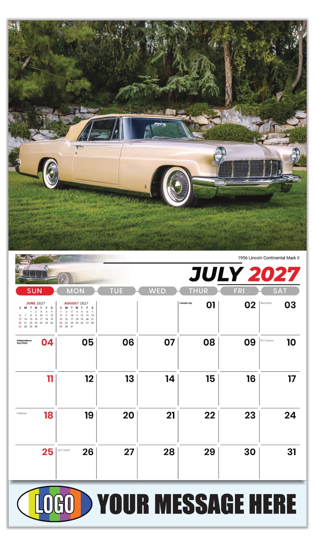 2027 Business Promo Calendar - Henry's Heritage FORD Cars - 1989 Ford Mustang - July