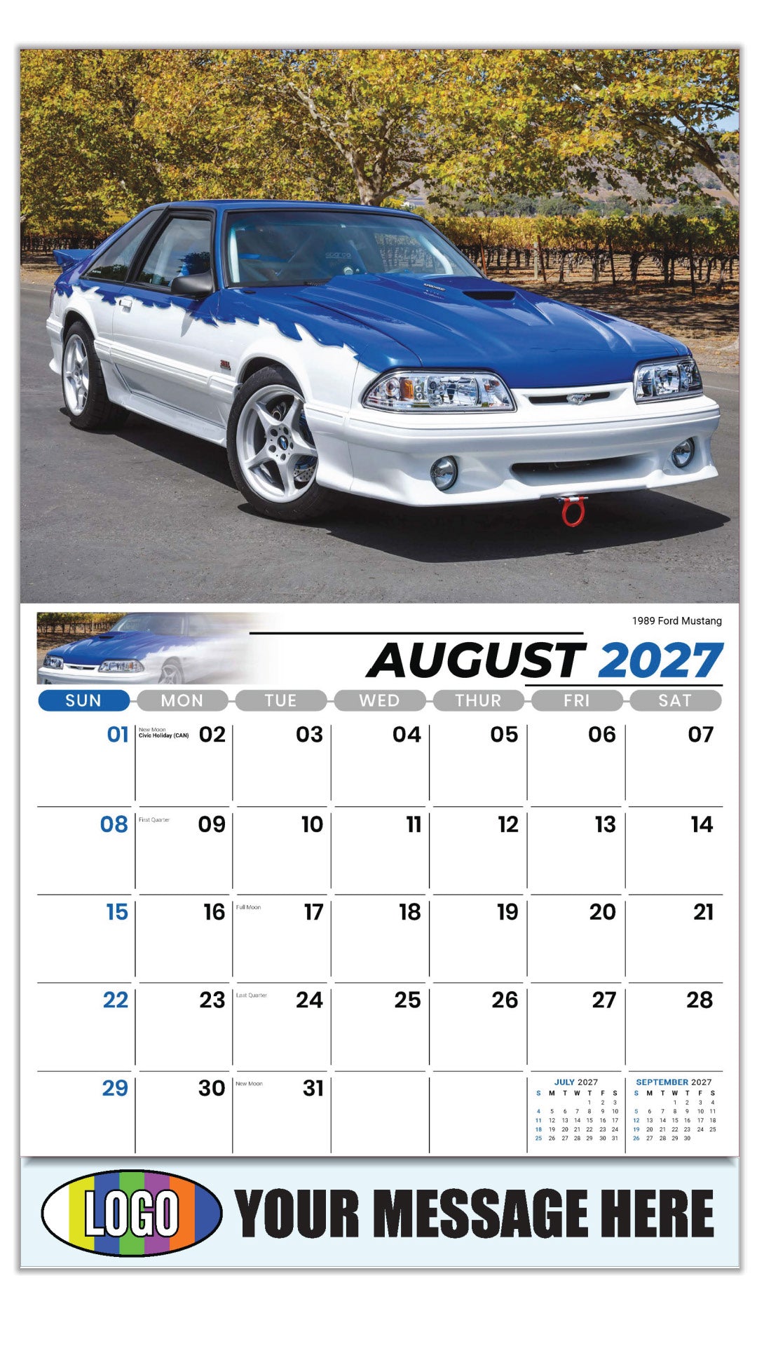 2027 Business Promo Calendar - Henry's Heritage FORD Cars - 1970 Mercury Cougar Eliminator - August