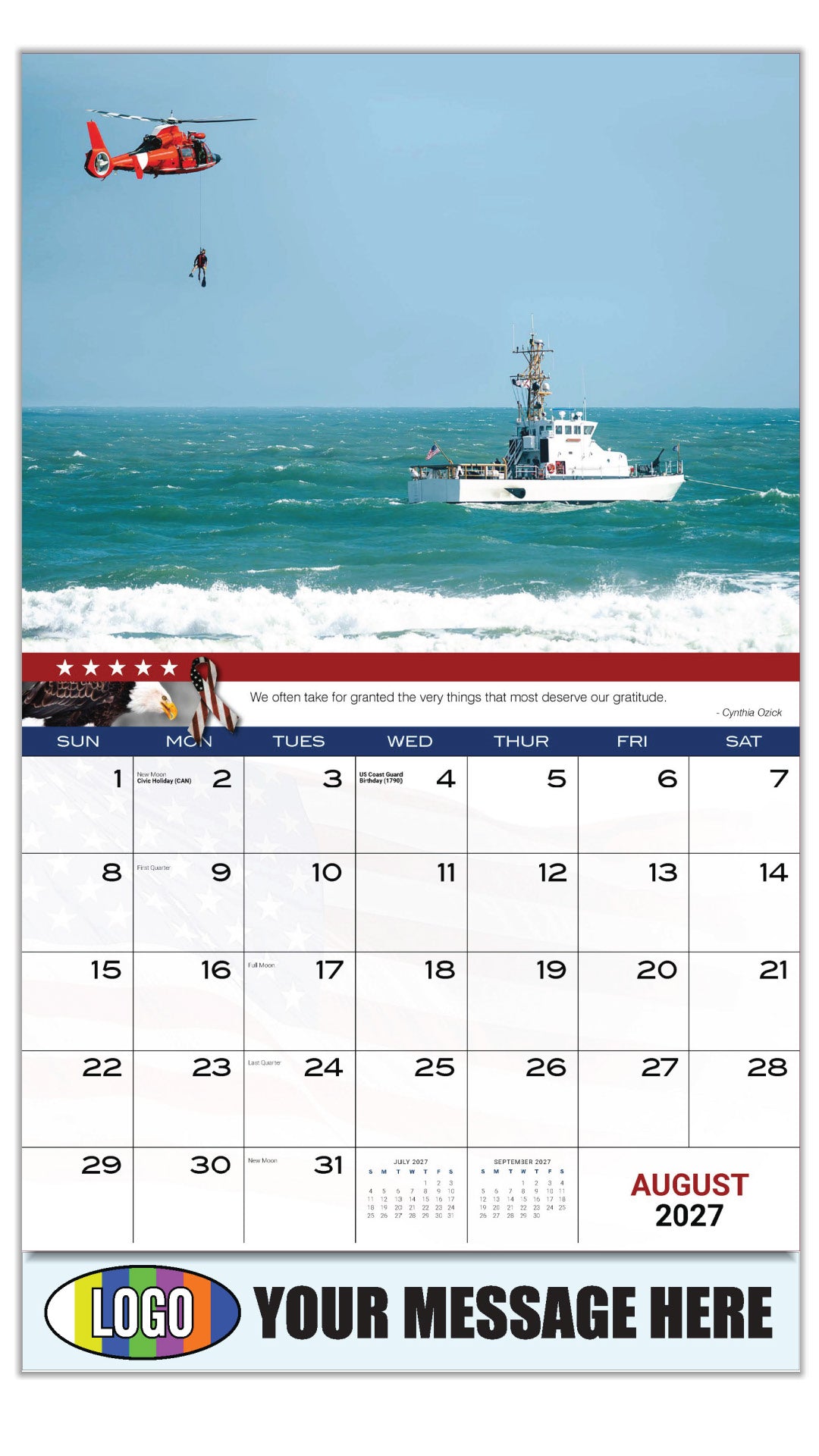 2027 Business Promo Calendar - Home of the Brave - August