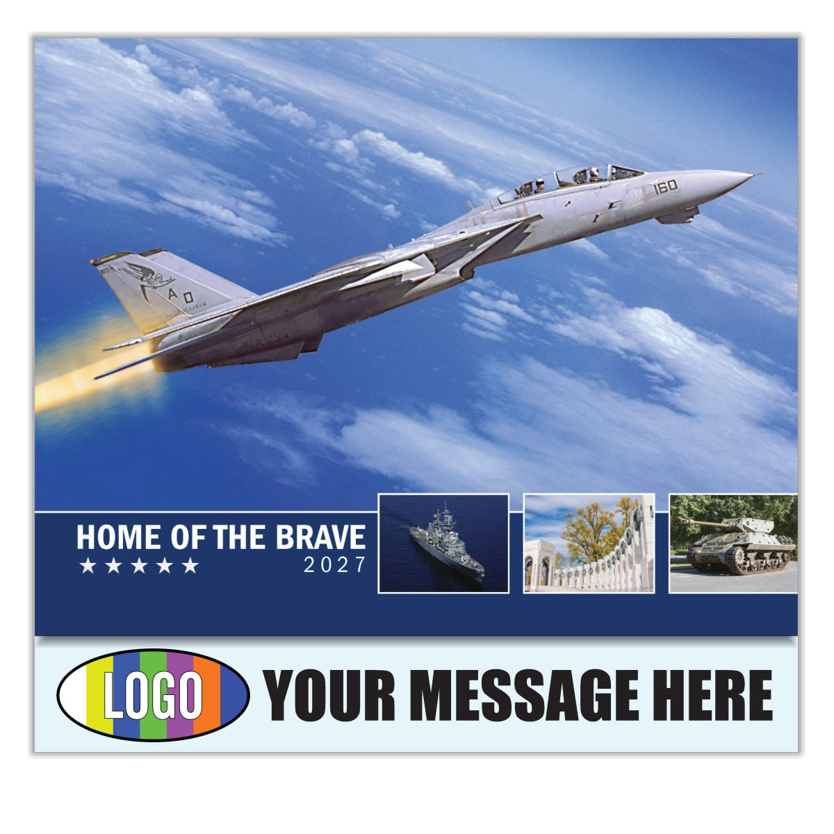 2027 Business Promotional Calendar - Home of the Brave - Printed with your Logo, Name and message