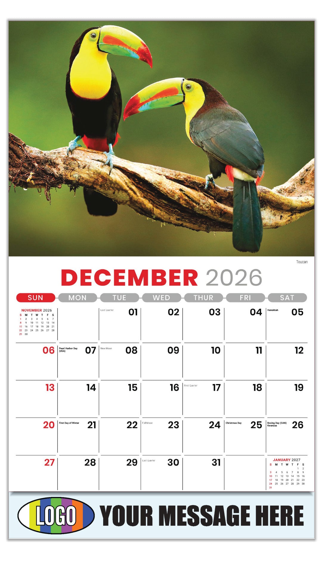 2027 Business Promotional Calendar - International Wildlife - Toucan - December_a