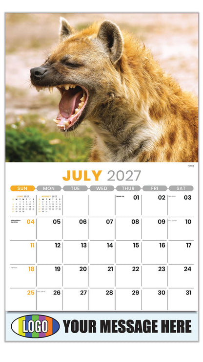 2027 Business Promo Calendar - International Wildlife - Hyena - July