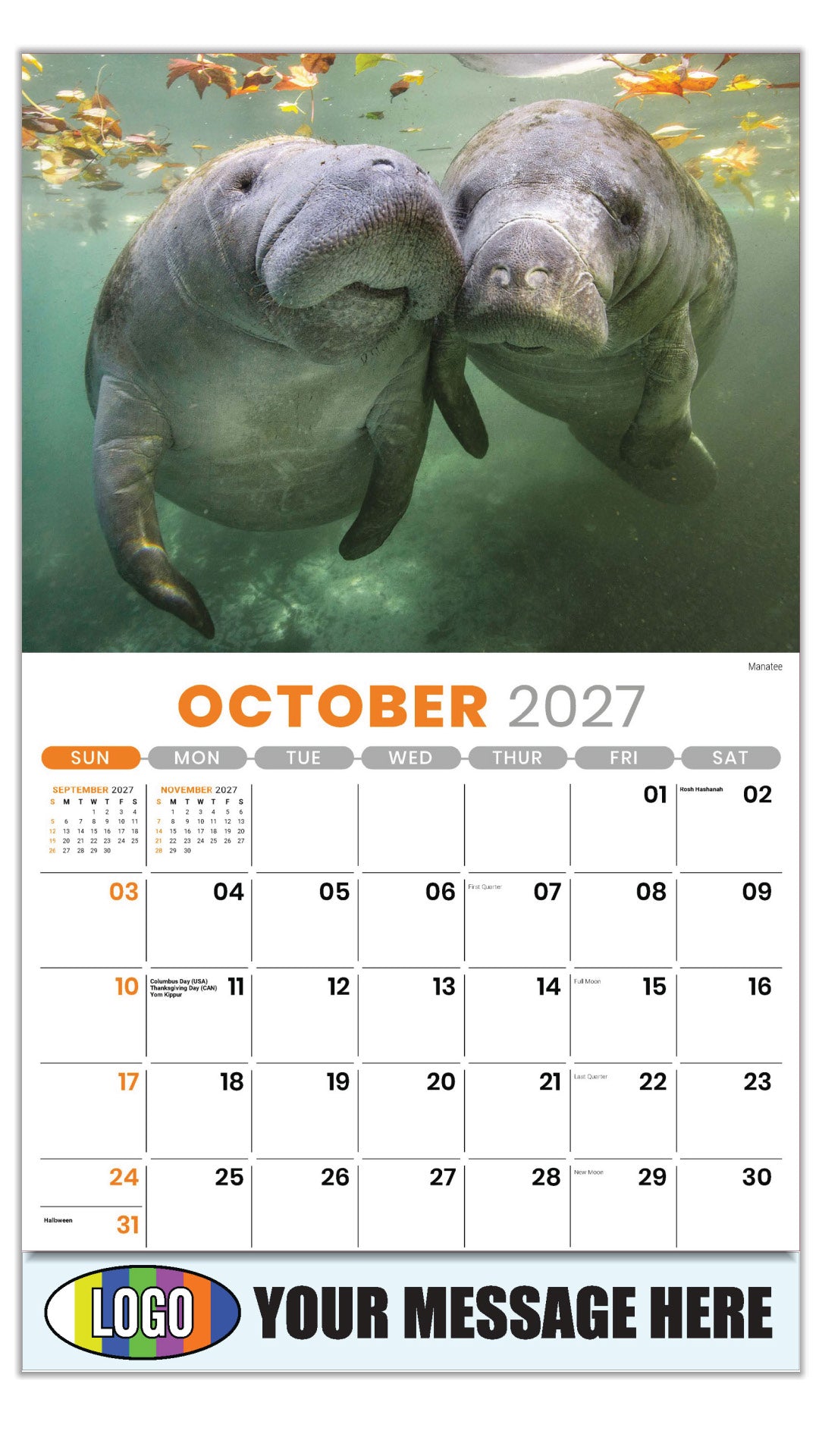 2027 Business Promotion Calendar - International Wildlife - Manatee - October