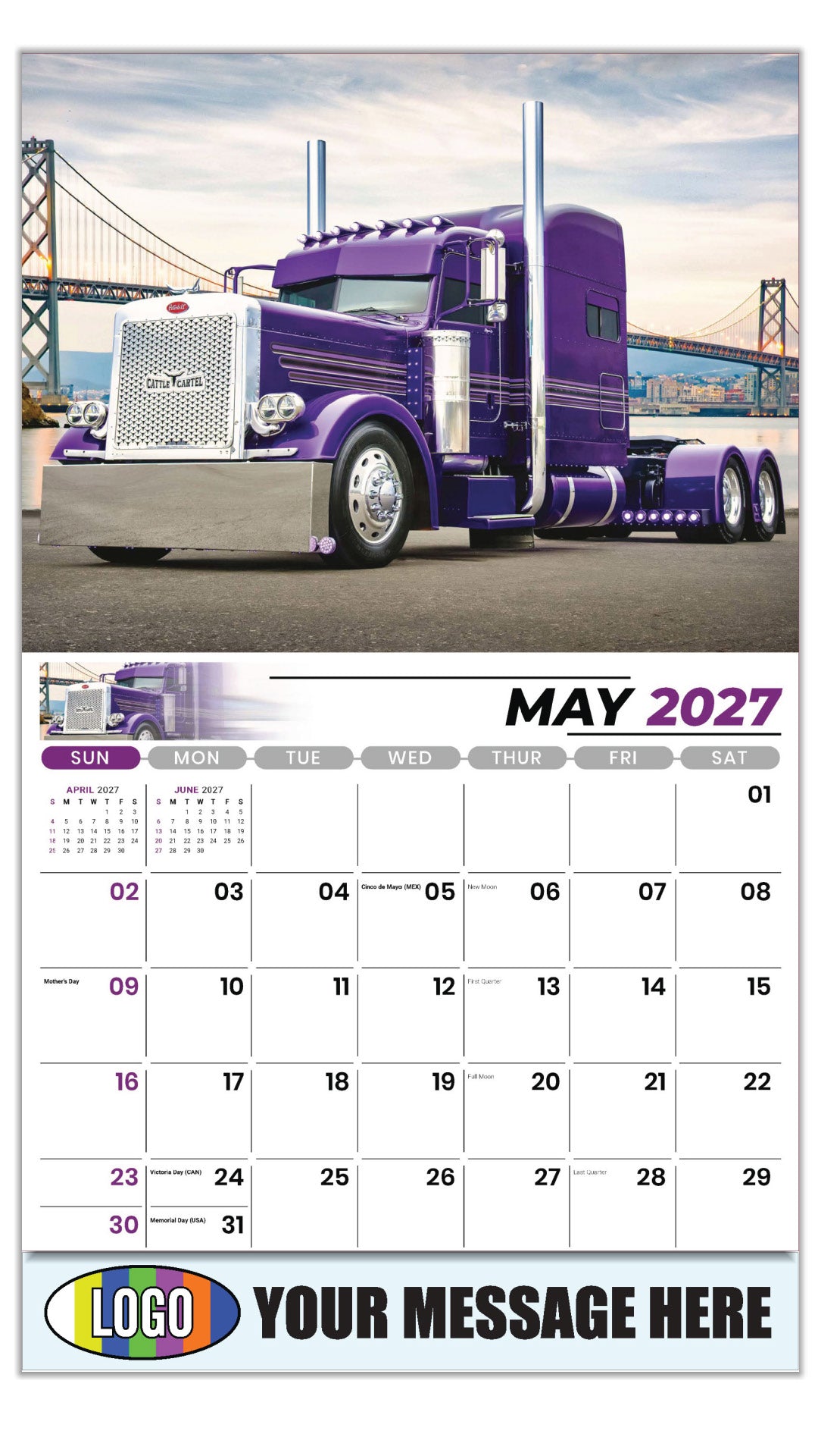 2027 Business Advertising Calendar - Kings of the Road - Peterbilt - May