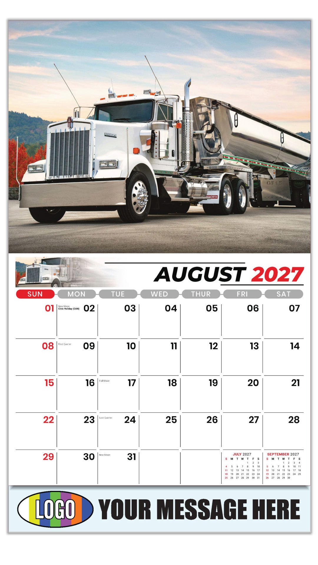 2027 Business Promo Calendar - Kings of the Road - Kenworth - August