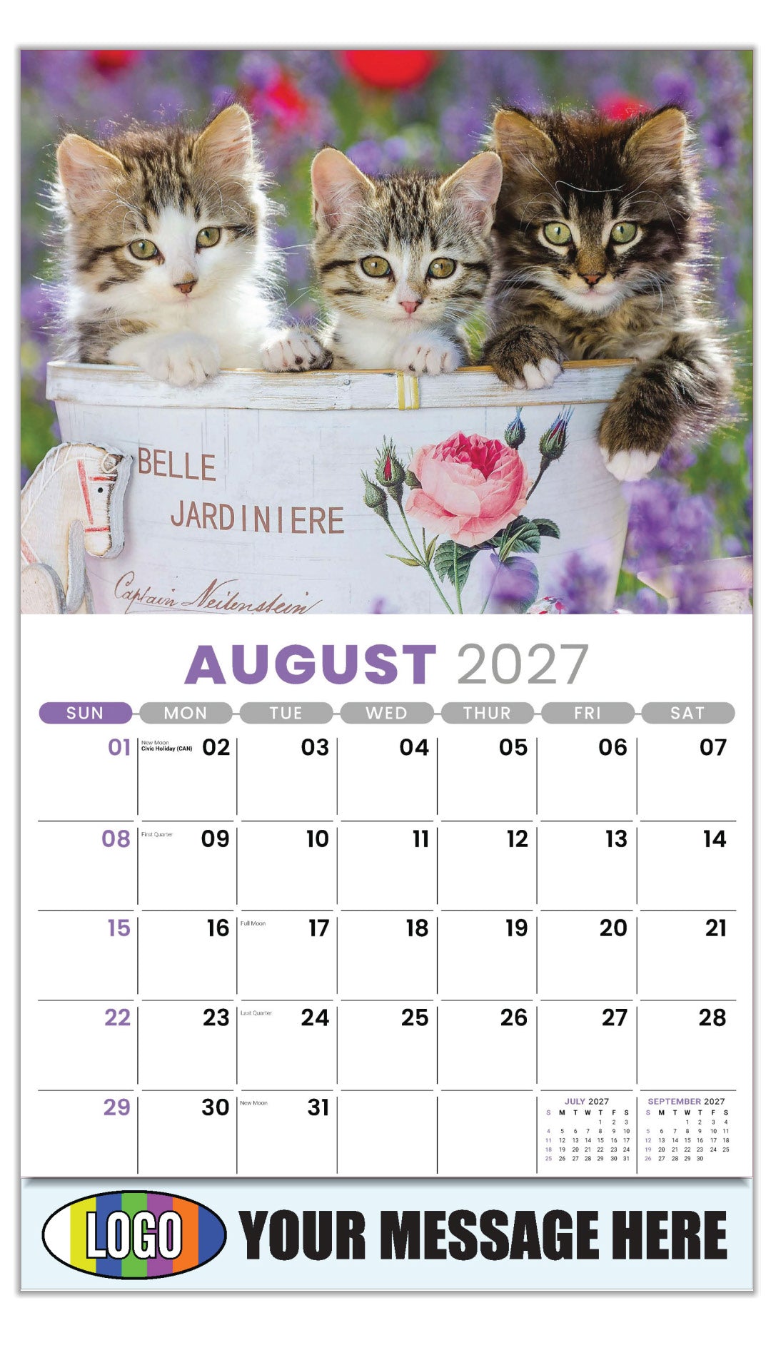 2027 Business Promo Calendar - Kittens - August