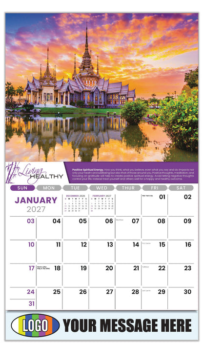 2027 Business Promotional Calendar  - Living Healthy - MINDFULLNESS AND SPIRITUALITY - Living Healthy – The Holistic Approach. - January
