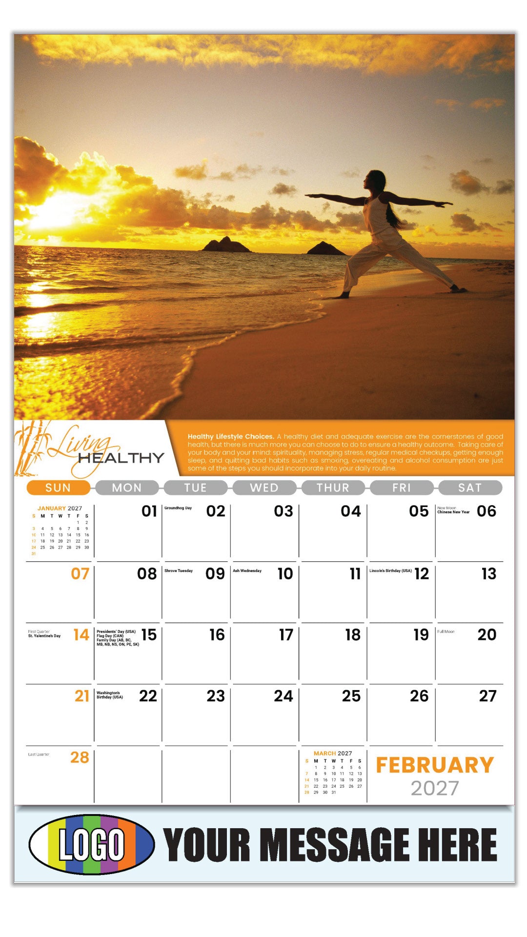 2027 Business Promotional Calendar  - Living Healthy - LIFESTYLE CHOICES - Healthy Lifestyle Choices. - February