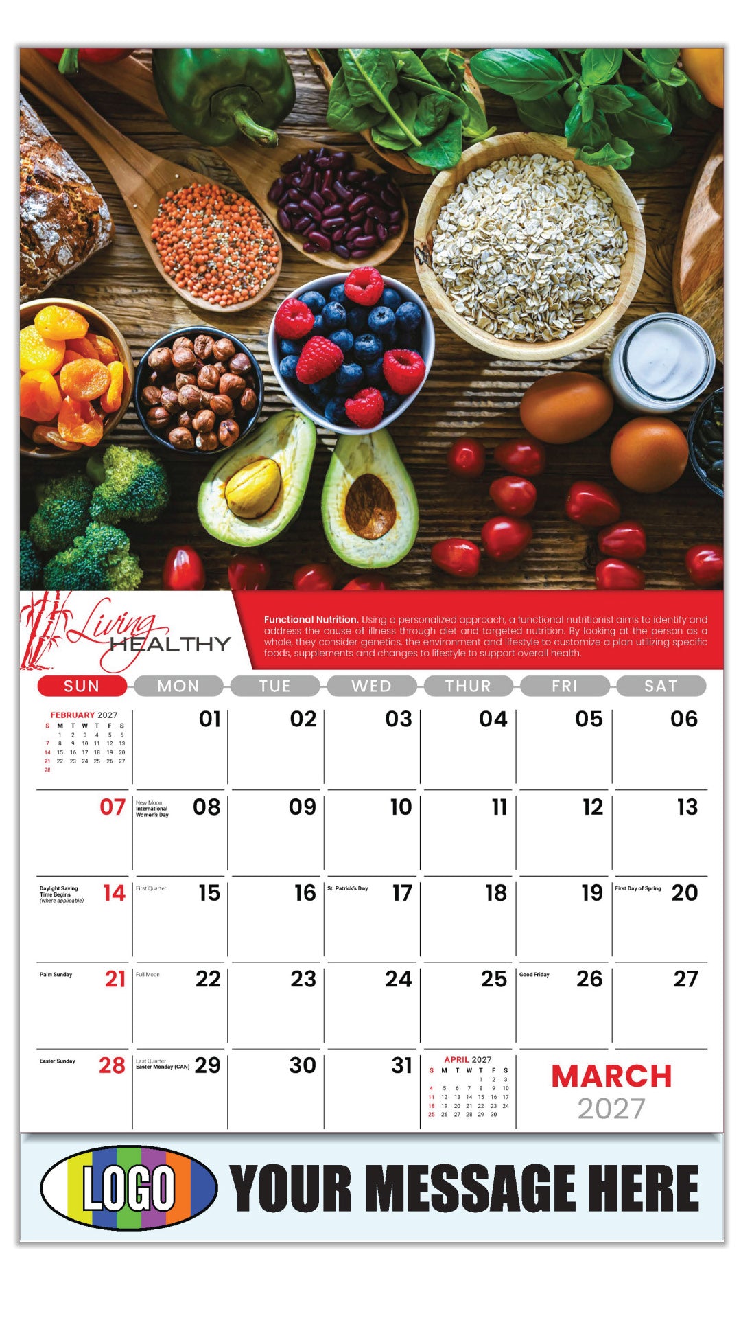2027 Business Promotional Calendar  - Living Healthy - FUNCTIONAL NUTRITION - Functional Nutrition. - March