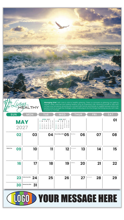 2027 Business Advertising Calendar  - Living Healthy - MANAGING GRIEF - Managing Grief. - May