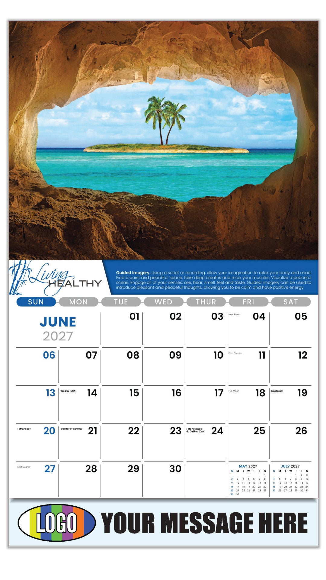 2027 Business Advertising Calendar  - Living Healthy - VISUALIZATION - Guided Imagery. - June