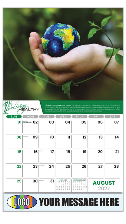 2027 Business Promo Calendar  - Living Healthy - CLIMATE CHANGE - Climate Change and Your Health. - August