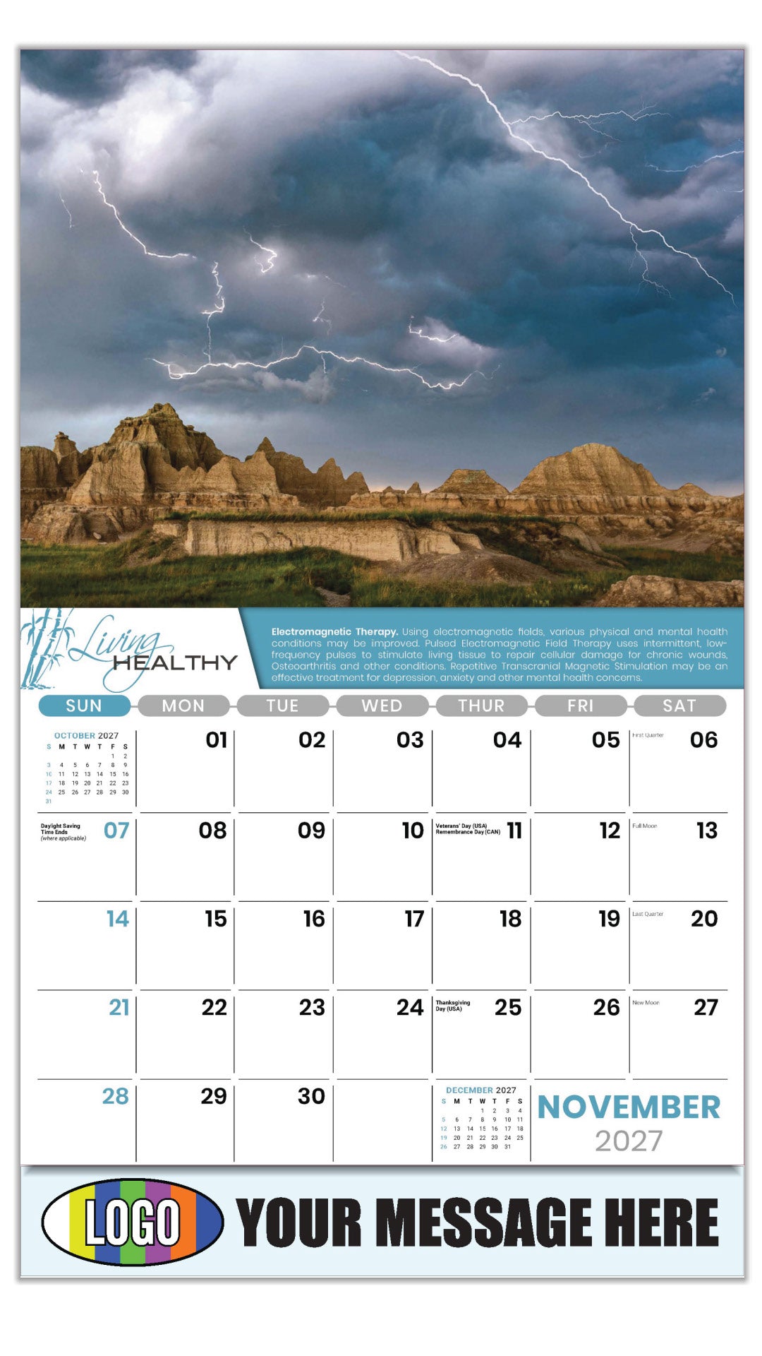 2027 Business Promotion Calendar  - Living Healthy - ELECTROMAGNETIC THERAPY - Electromagnetic Therapy. - November
