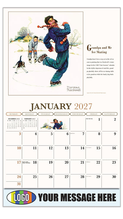 2027 Business Promotional Calendar - Memorable Images by Norman Rockwell - Grandpa and me skating - January